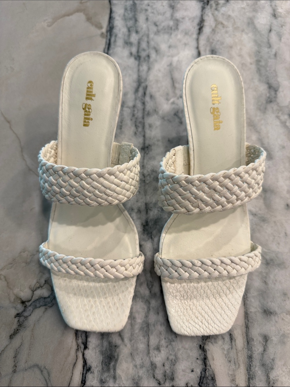 cult gaia Ivory Braided Double-Strap Slide Mules